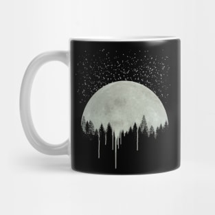 Full Moon Art, Forest Trees Silhouette, Dripping Paint, Gray, Gift Idea, For her, For Him, Moon Phases, Stary Night, Stars Mug